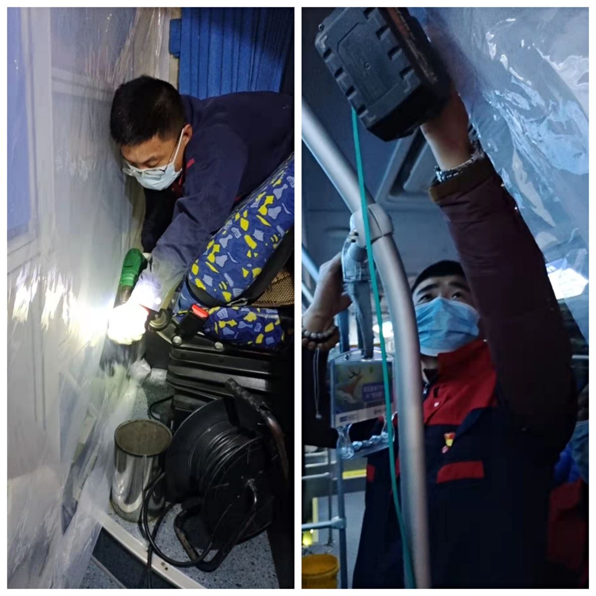 黨員先行，公交集團(tuán)機(jī)務(wù)技術(shù)事業(yè)部連夜為疫情轉(zhuǎn)運(yùn)車(chē)輛安裝防護(hù)膜